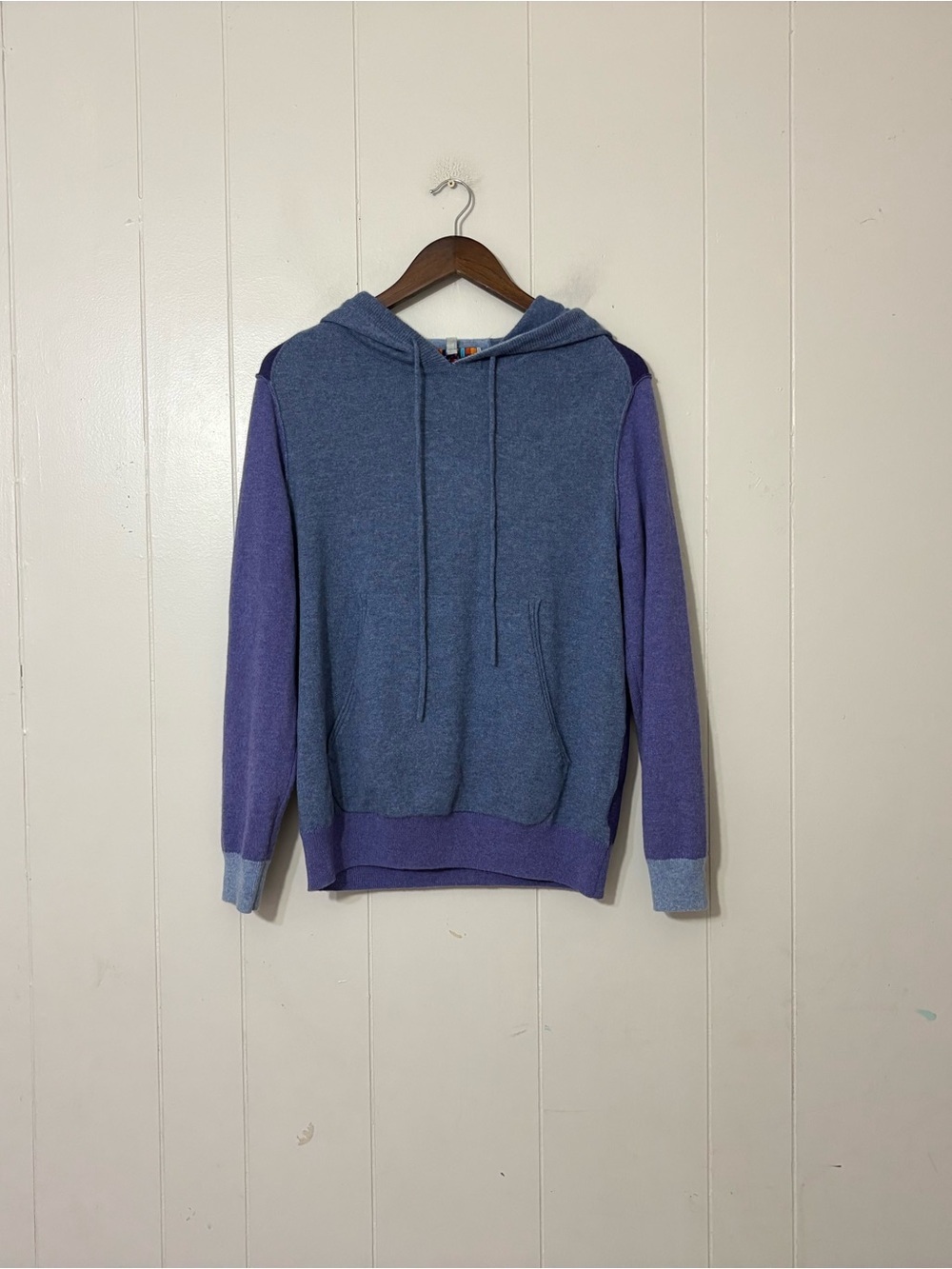 Collaboration Cashmere Hoodie S Blue Purple Colorbloc Pullover Sweater Soft Luxe - Picture 2 of 12